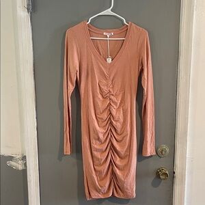 Sundry Long Sleeve Ruched‎ Dress in Soft Pink